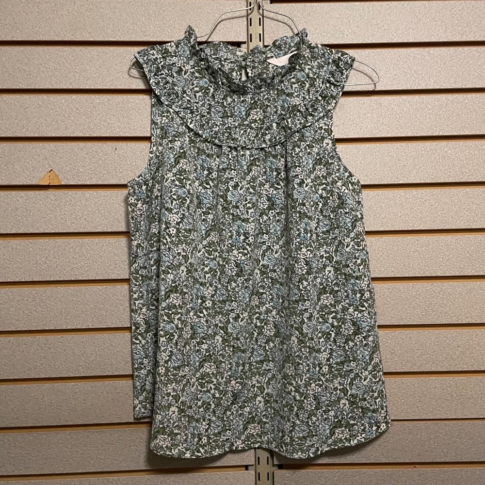 LC Lauren Conrad Floral Ruffle Neck Sleeveless Top Womens Size Medium
